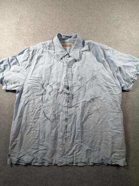 The Havanera Co XL Linen Blend Embroidered Drummer Musician Short Sleeve Button